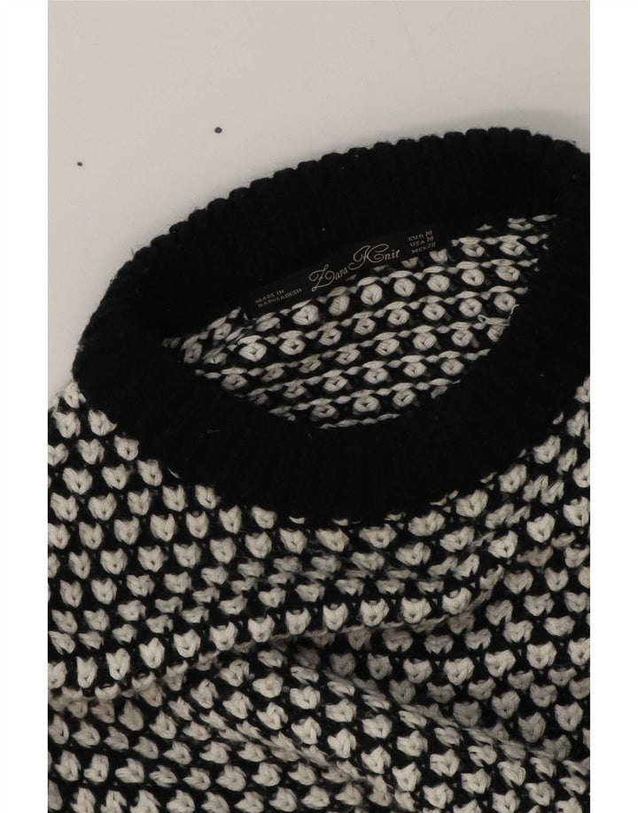Zara kvinders abstrakt mønster rund hals sweater UK 14 medium sort
