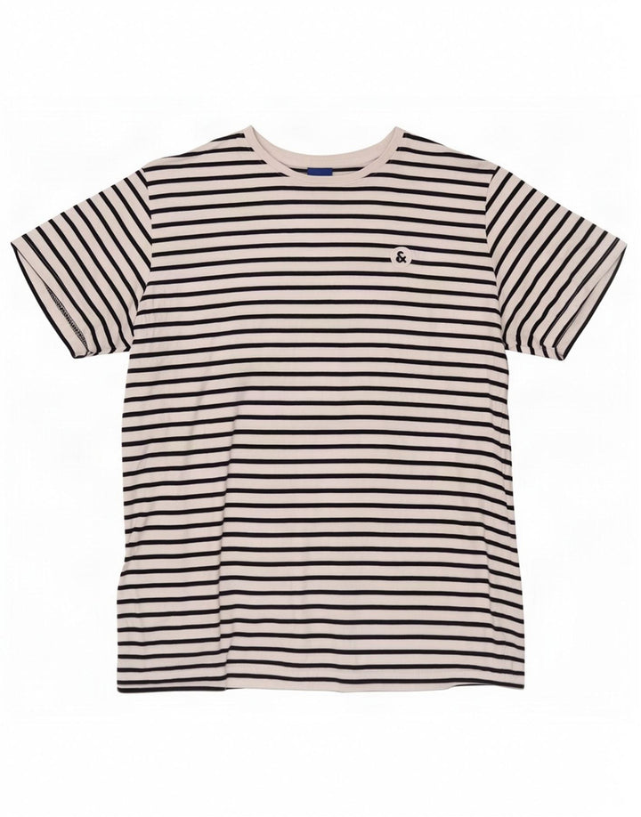 Jack & Jones Herre T-shirt Top Stor hvid stribet bomuld