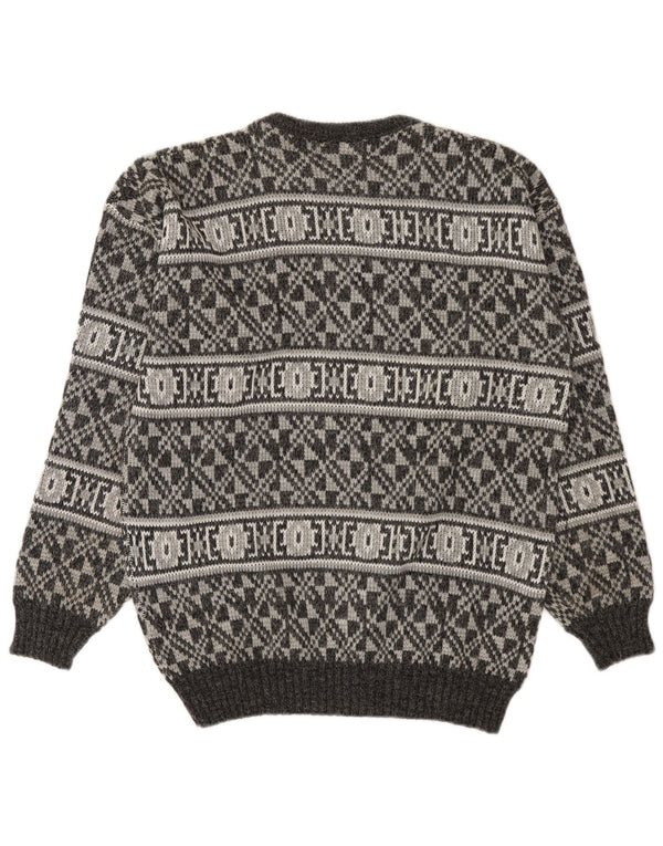 Vintage Mens Crew Neck Jumper Sweater XL Grey Geometric Acrylic