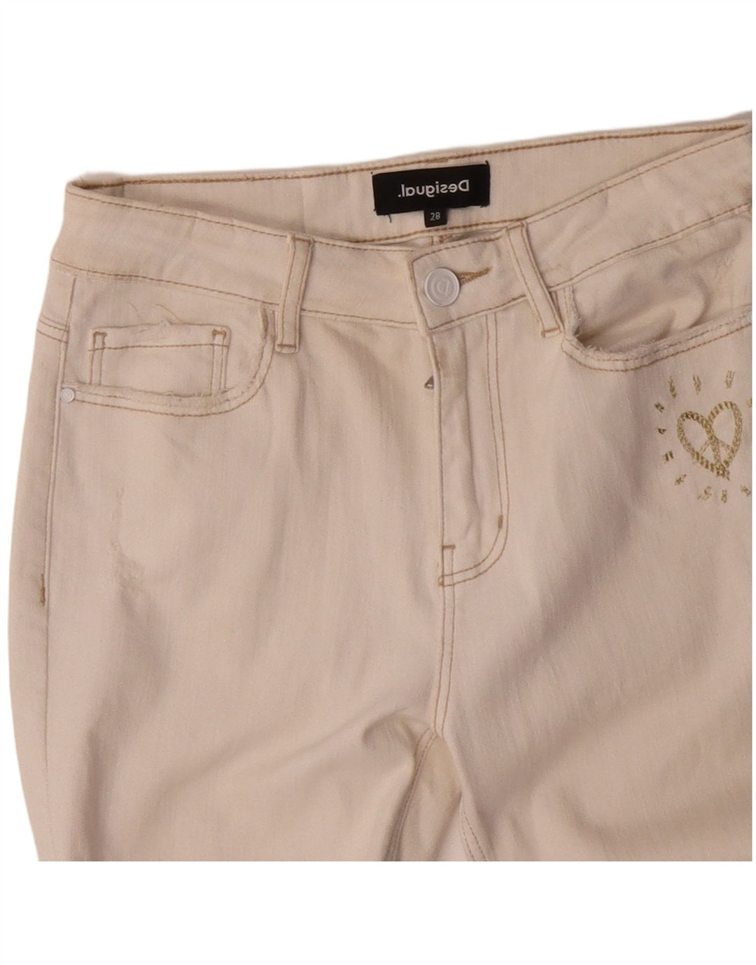 DESIGUAL Slim Jeans til kvinder W28 L27 Off White Bomuld