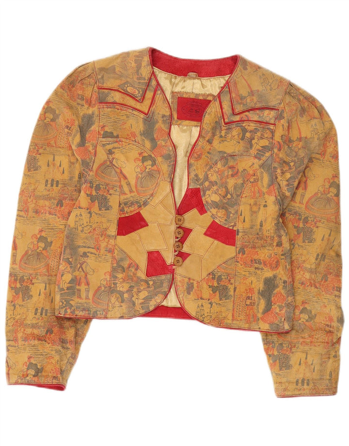 Vintage Dame Trachten 4 Button Blazer Jacket EU 36 Small Beige Læder