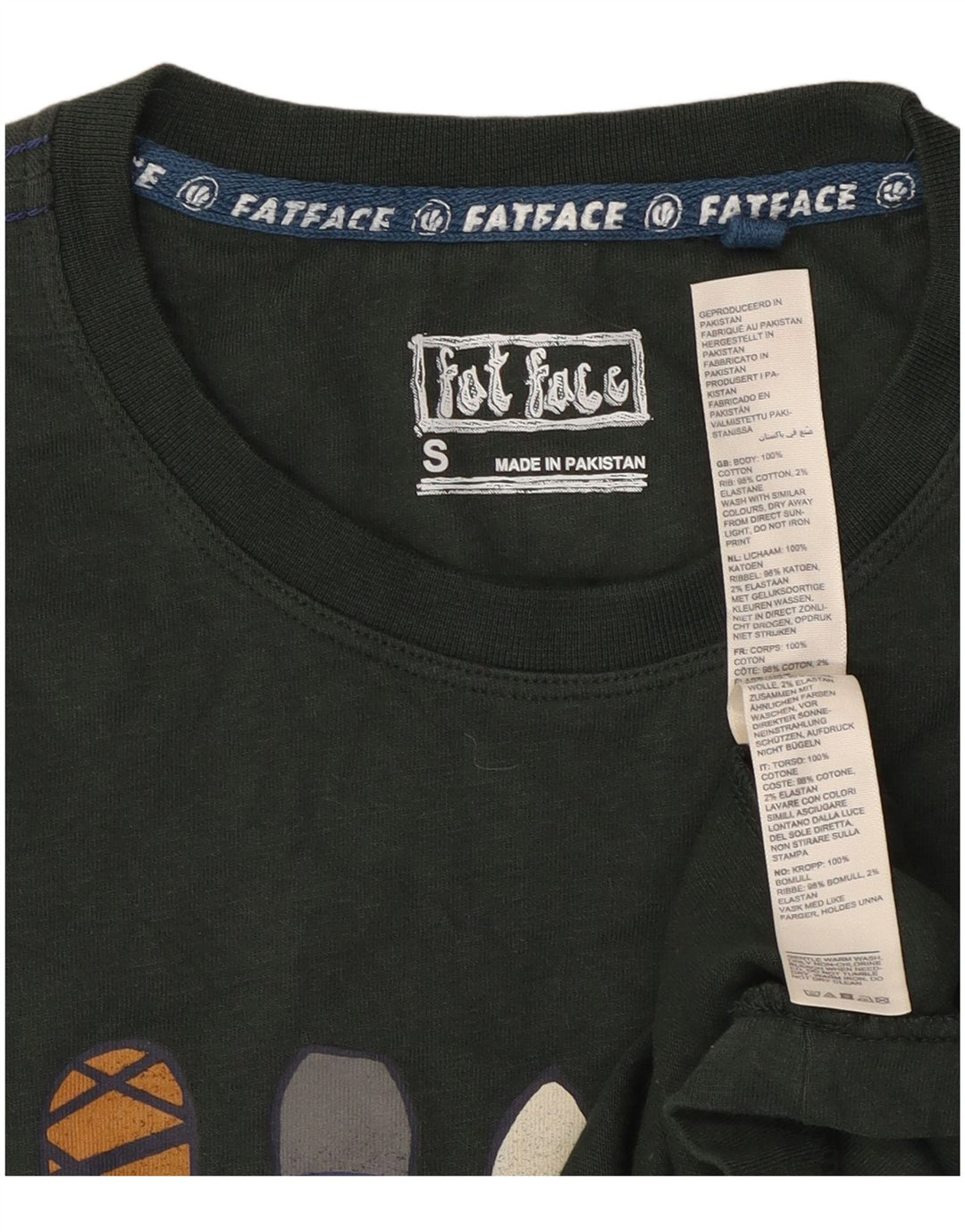 Fat Face Herre Grafisk T-Shirt Top Lille Grøn Bomuld
