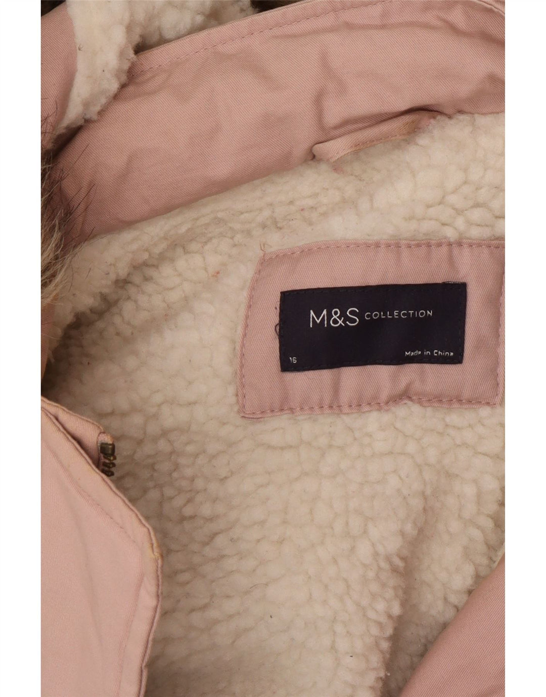 Marks & Spencer Dame Hætte Oversized Parka Jacket UK 16 Large Pink