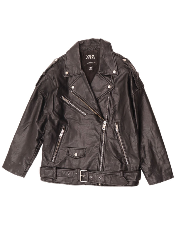 Zara Womens Oversized Biker-jakke i imiteret læder UK 10 Lille sort polyester