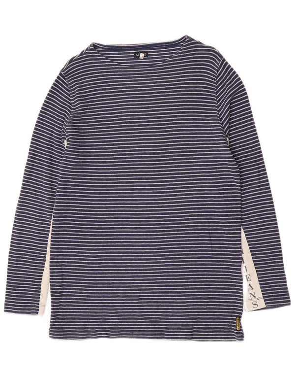 Armani Jeans Dame Grafisk Top Langærmet UK 18 XL Blå Stribet