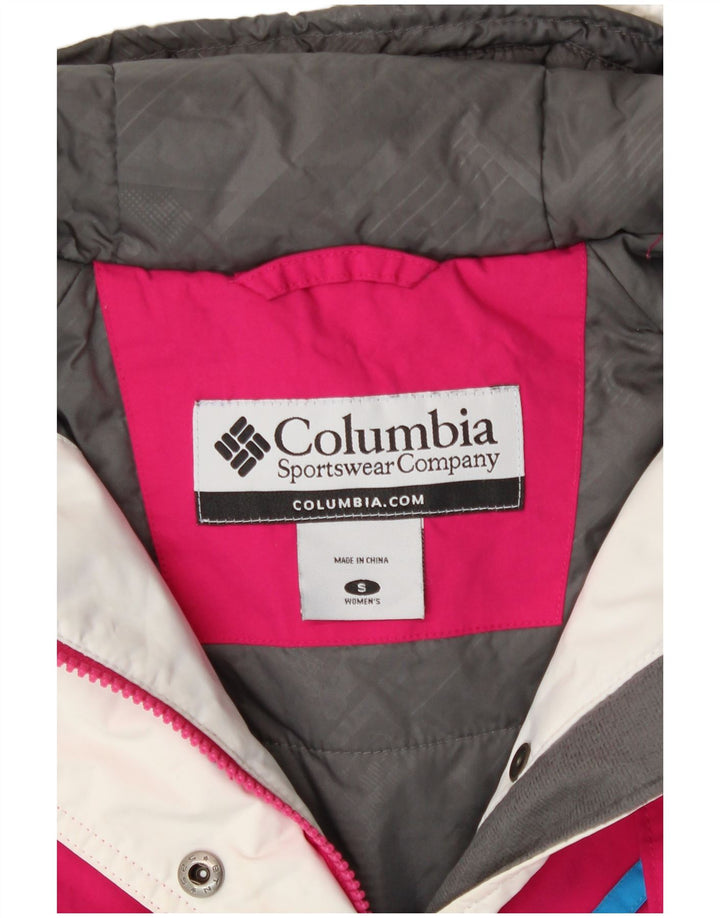 Columbia Dame Oversized Hættejakke Anorak UK 10 Small Pink Colourblock