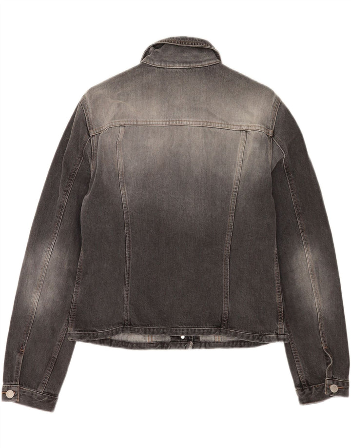 Benetton Dame Crop Denim Jacket UK 16 Stor Grå Bomuld