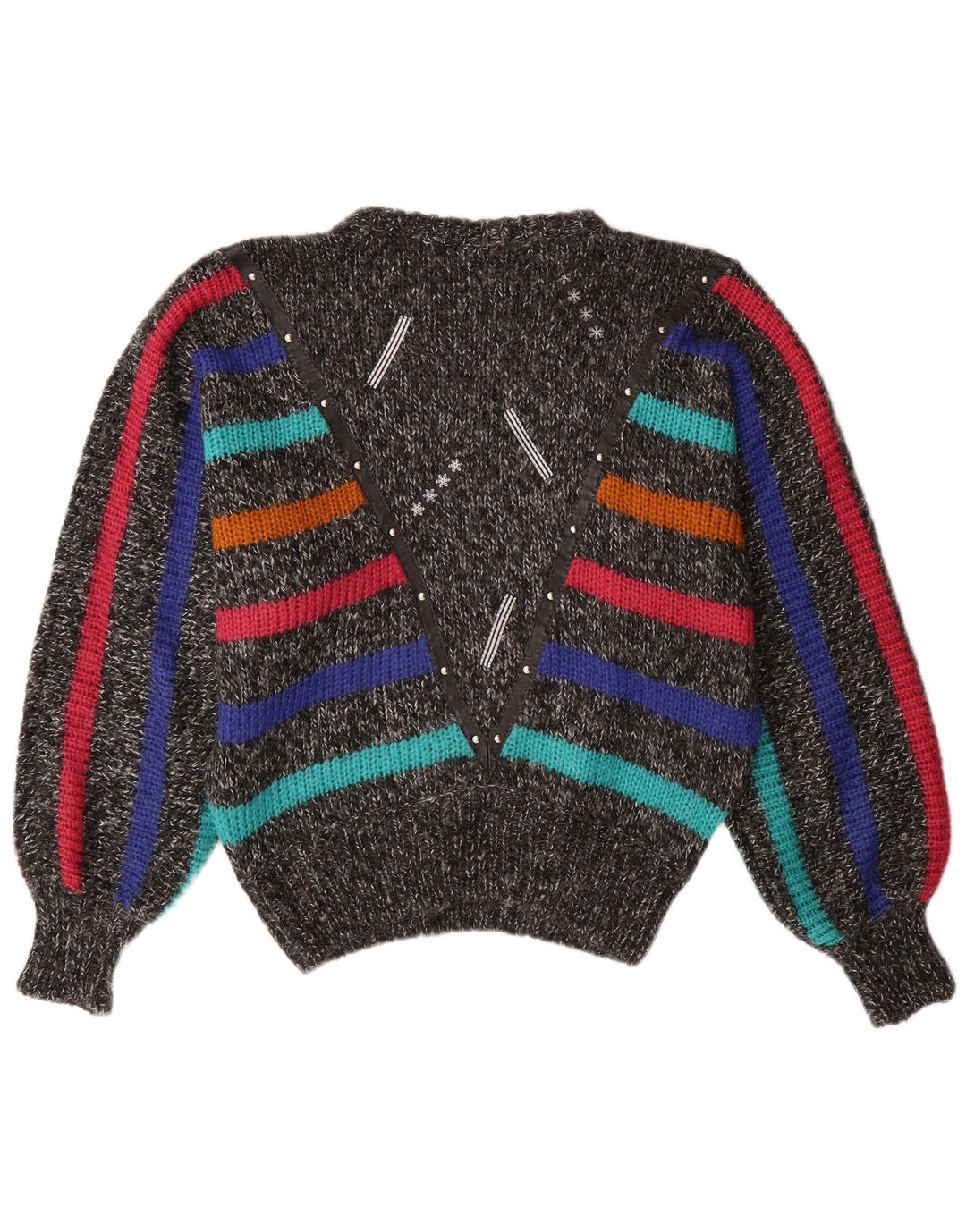 VINTAGE Dame Batwing Jumper Sweater UK 14 Medium Grå Stribet