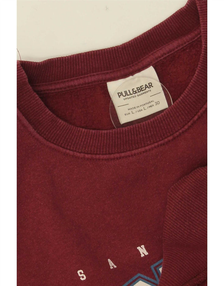 Pull & Bear Dame Grafisk Oversized Sweatshirt Jumper UK 16 Large Maroon