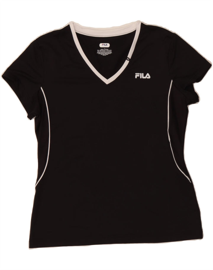 FILA Womens T-Shirt Top UK 16 Large Black Polyester Vintage Fila and Second-Hand Fila from Messina Hembry 