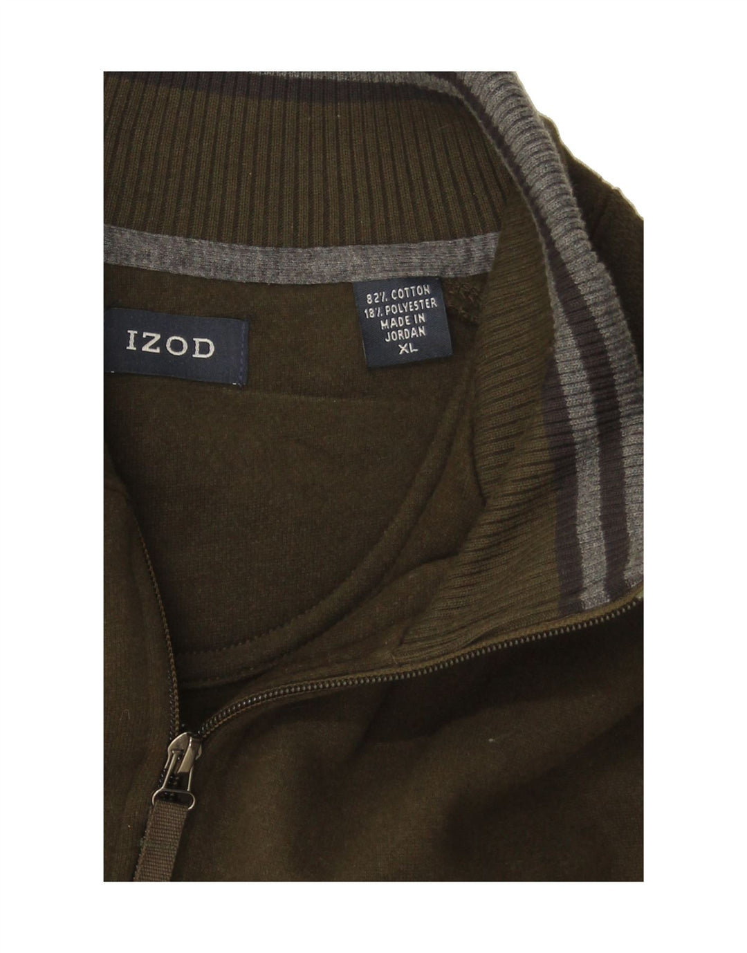IZOD Mens Zip Neck Sweatshirt Jumper XL Khaki Cotton Vintage Izod and Second-Hand Izod from Messina Hembry 