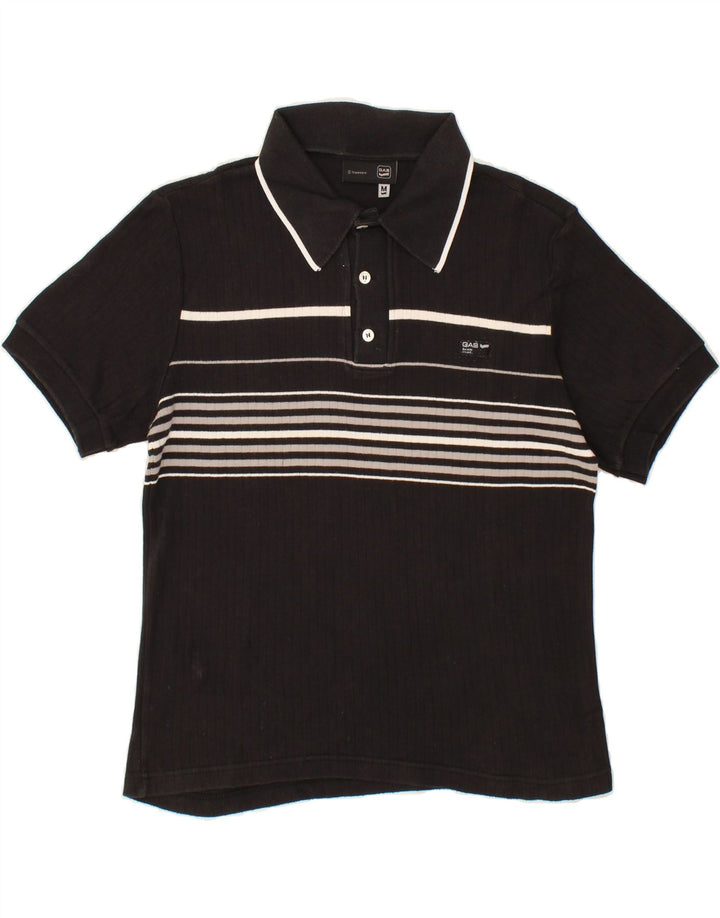 GAS Mens Polo Shirt Medium Black Striped Cotton Vintage Gas and Second-Hand Gas from Messina Hembry 