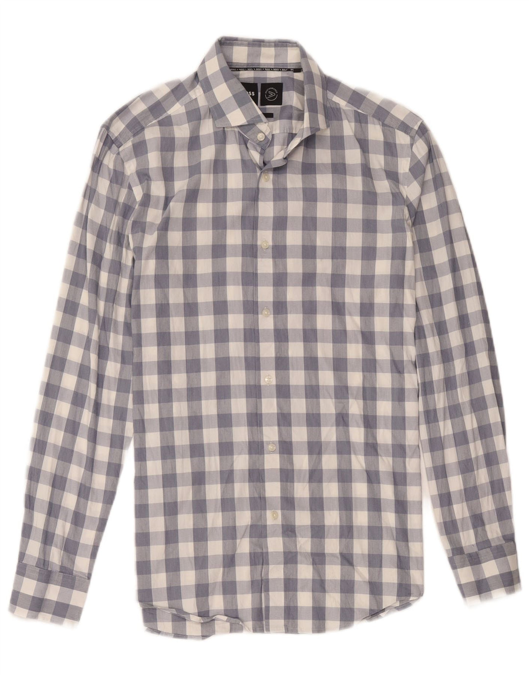 Hugo Boss Herre Slim Fit Skjorte Størrelse 15 1/2 Medium Blue Ternet Bomuld
