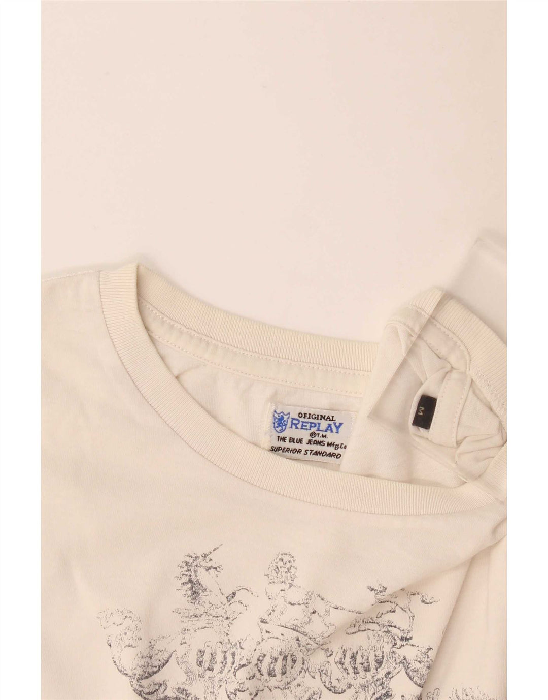 Replay Dame Grafisk Top Langærmet UK 14 Medium Off White