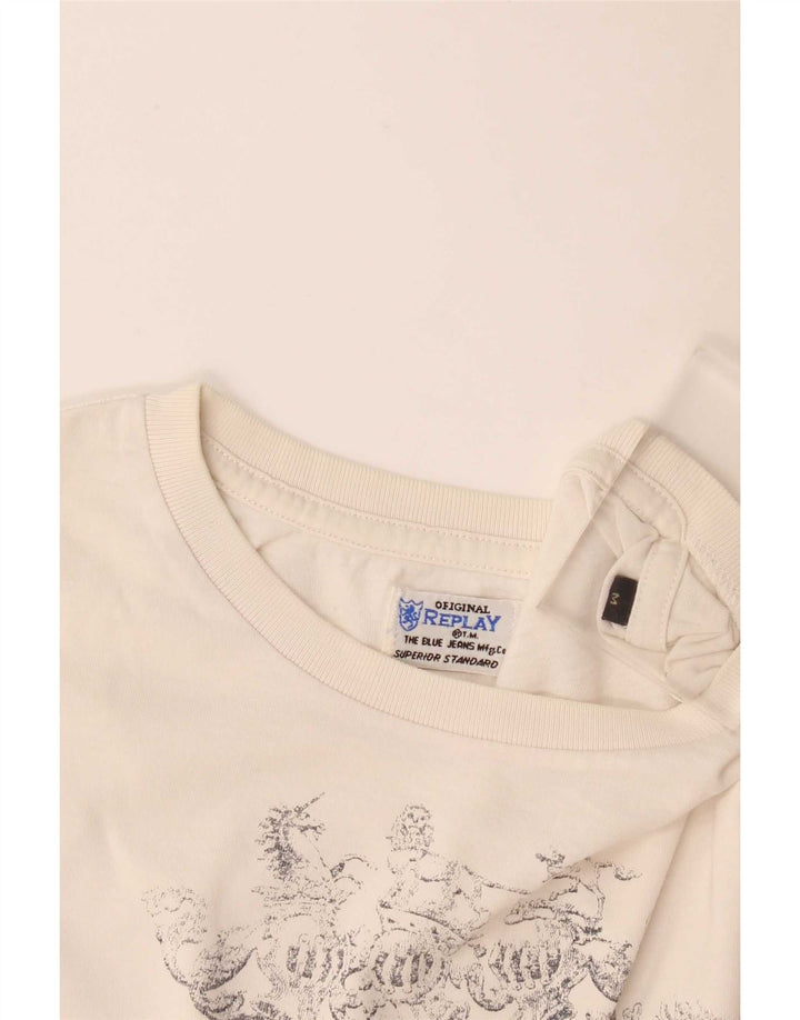 Replay Dame Grafisk Top Langærmet UK 14 Medium Off White