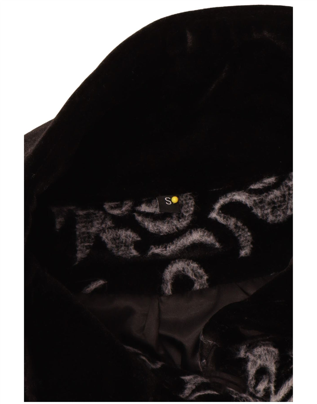 Vintage Oversized Velour Overfrakke UK 10 Small Black Paisley