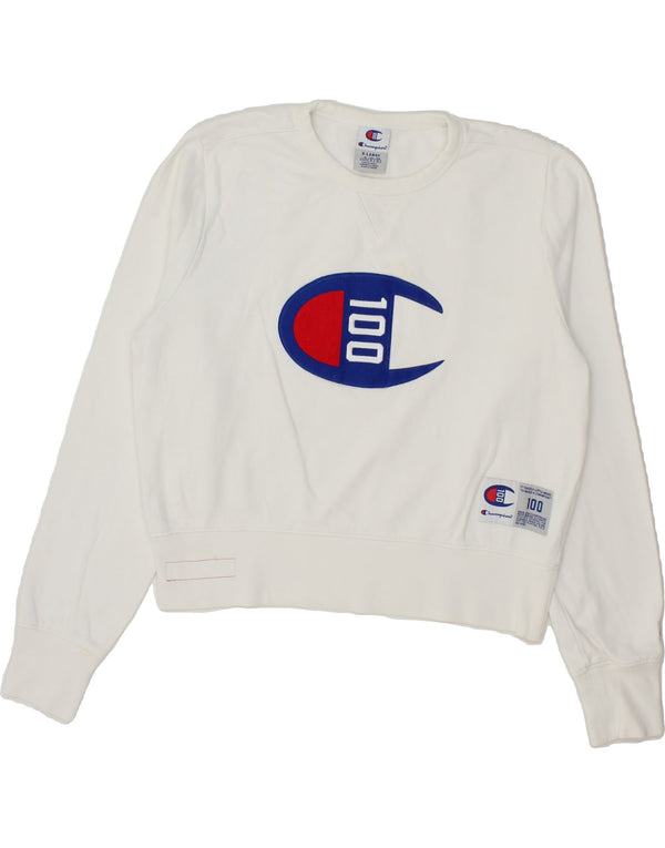 CHAMPION Womens Graphic Crop Sweatshirt Jumper UK 18 XL White Cotton