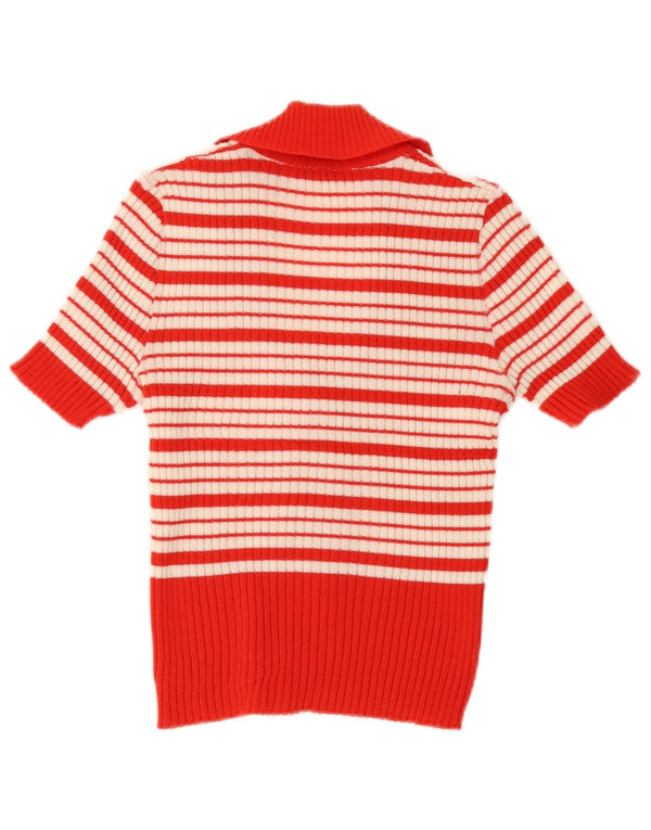 Vintage Dame Kortærmet Cardigan Sweater UK 10 Lille Rød Stribet