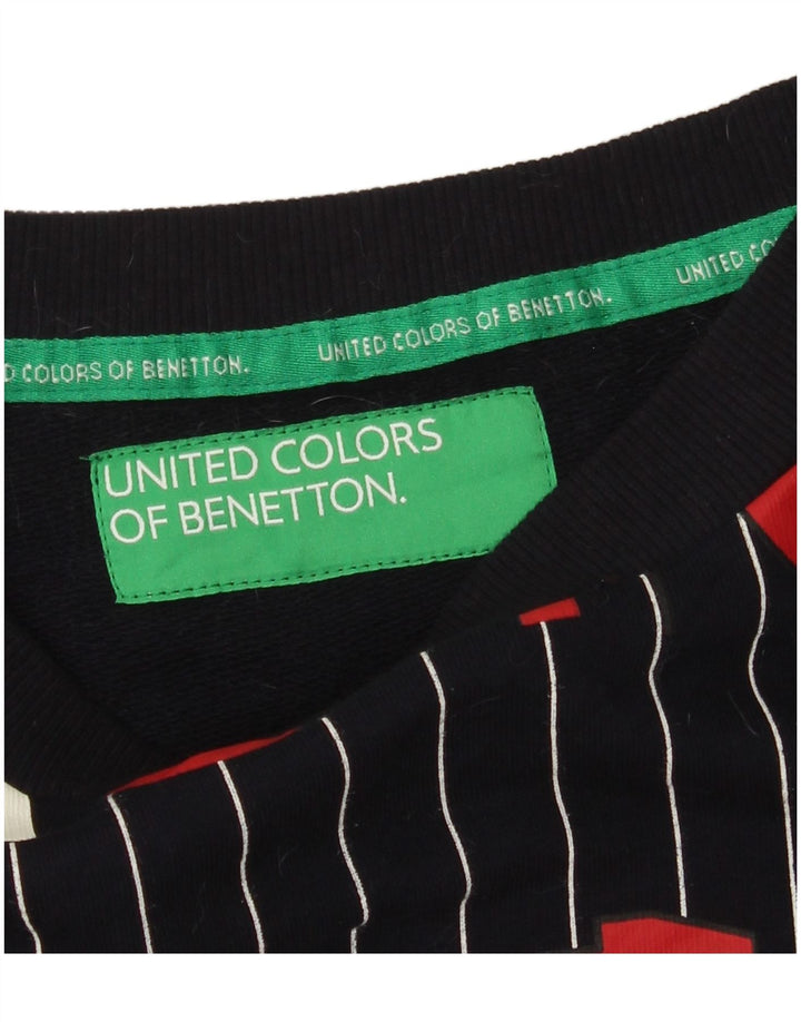 Benetton Dame Grafisk Sweatshirt Jumper UK 14 Mellem marineblå stribet