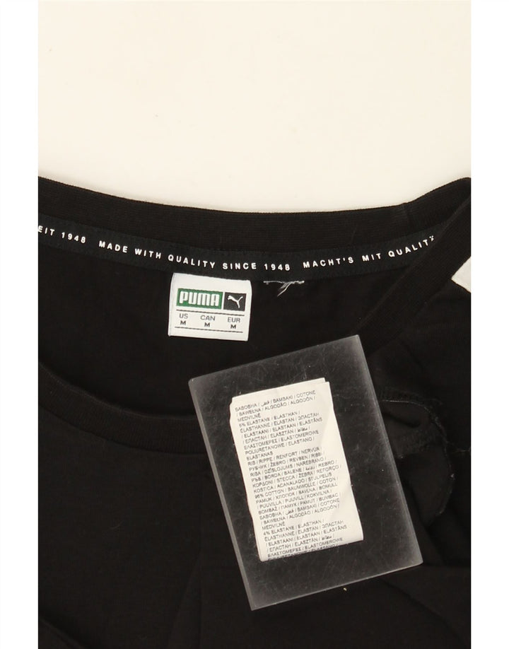 PUMA Womens Crop T-Shirt Top UK 12 Medium Sort Colourblock Bomuld