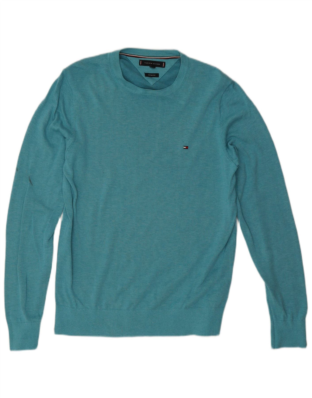 Tommy Hilfiger Herre sweater med rund hals, medium turkis bomuld
