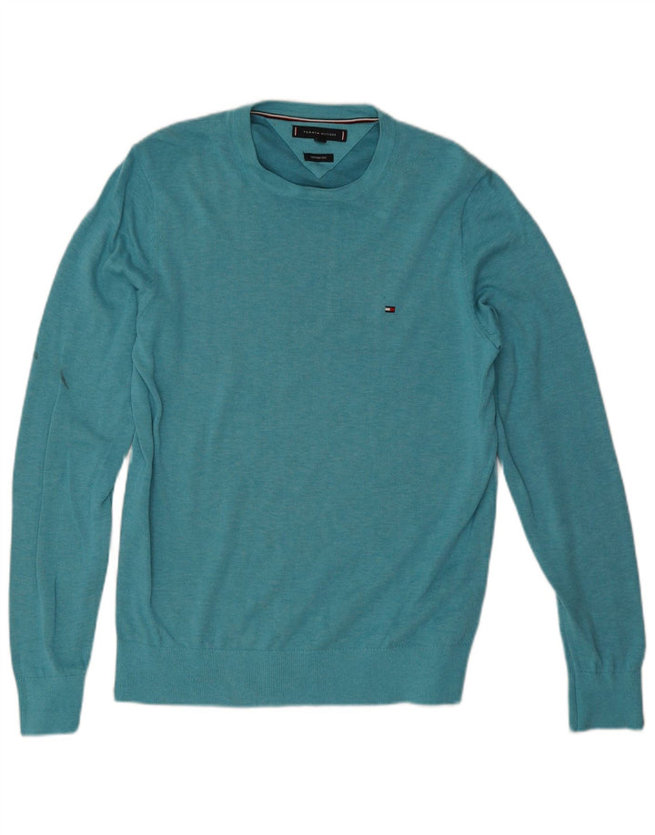 Tommy Hilfiger Herre sweater med rund hals, medium turkis bomuld
