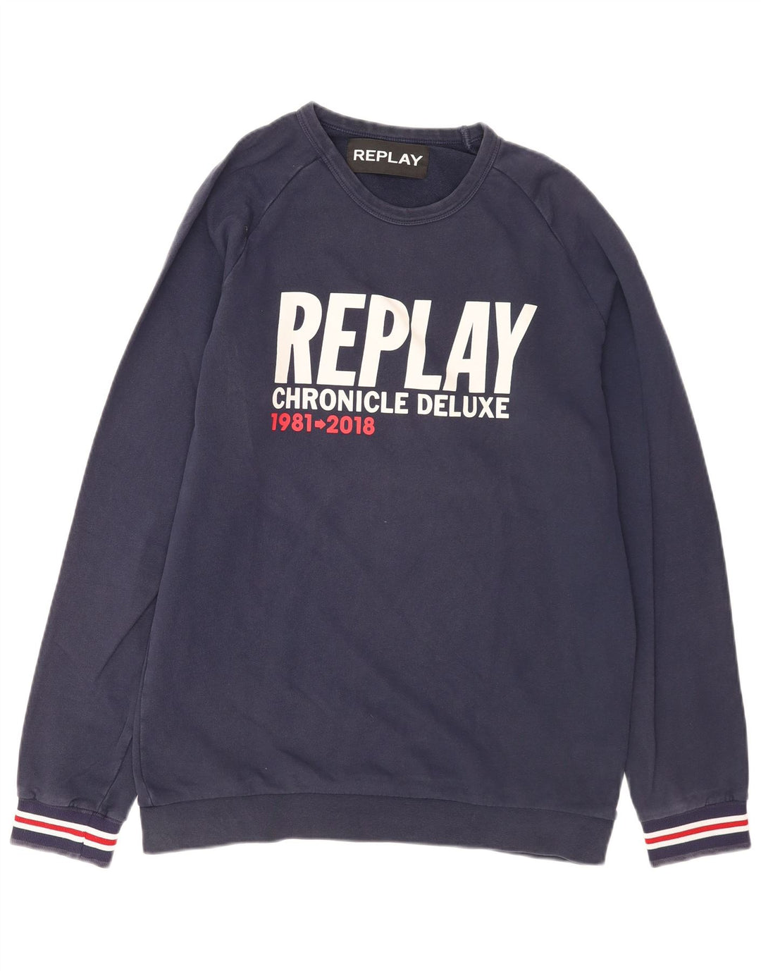 Replay Herre Grafisk Sweatshirt Jumper XL Marineblå Bomuld