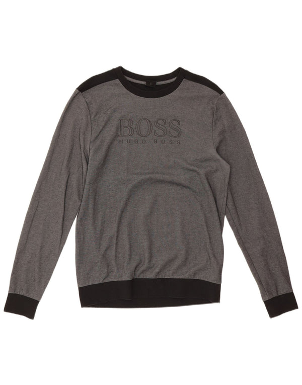 Hugo Boss Herre grafisk sweatshirt Jumper Medium Grå Colourblock Bomuld