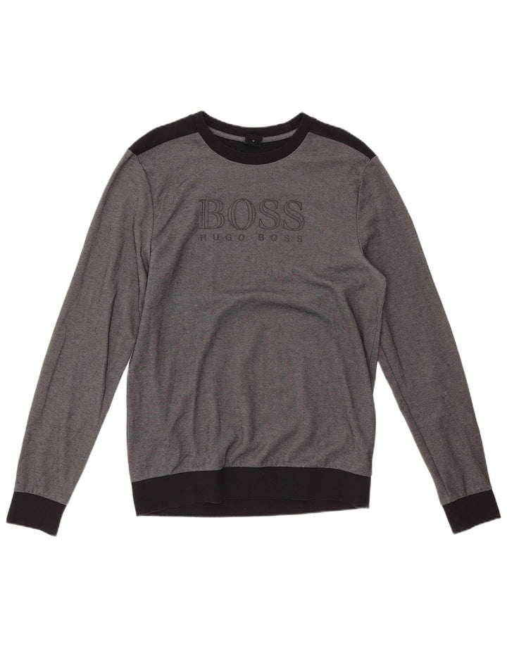 Hugo Boss Herre grafisk sweatshirt Jumper Medium Grå Colourblock Bomuld
