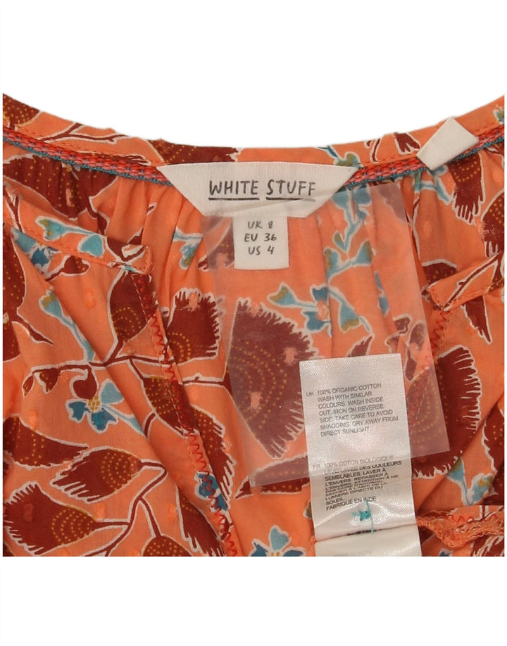 White Stuff Dame Bluse Top UK 8 Small Orange Floral Bomuld