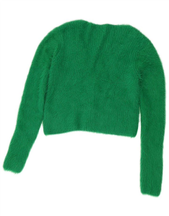 Zara Womens Crop Cardigan Sweater UK 12 Medium Green Nylon