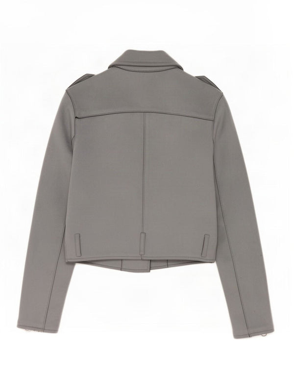 Zara Womens Military Crop Faux Ruskind Biker Jacket UK 6 XS Grå Polyester
