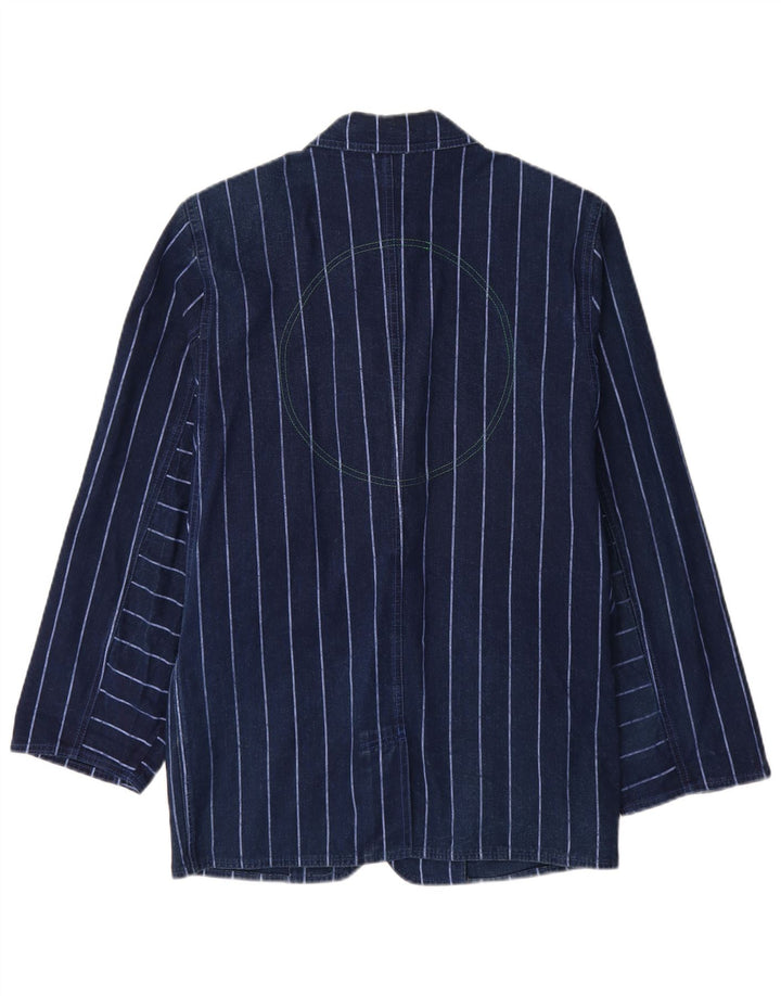 Easy Dame Denim Blazer Jacket IT 44 Medium Marineblå Stribet Bomuld