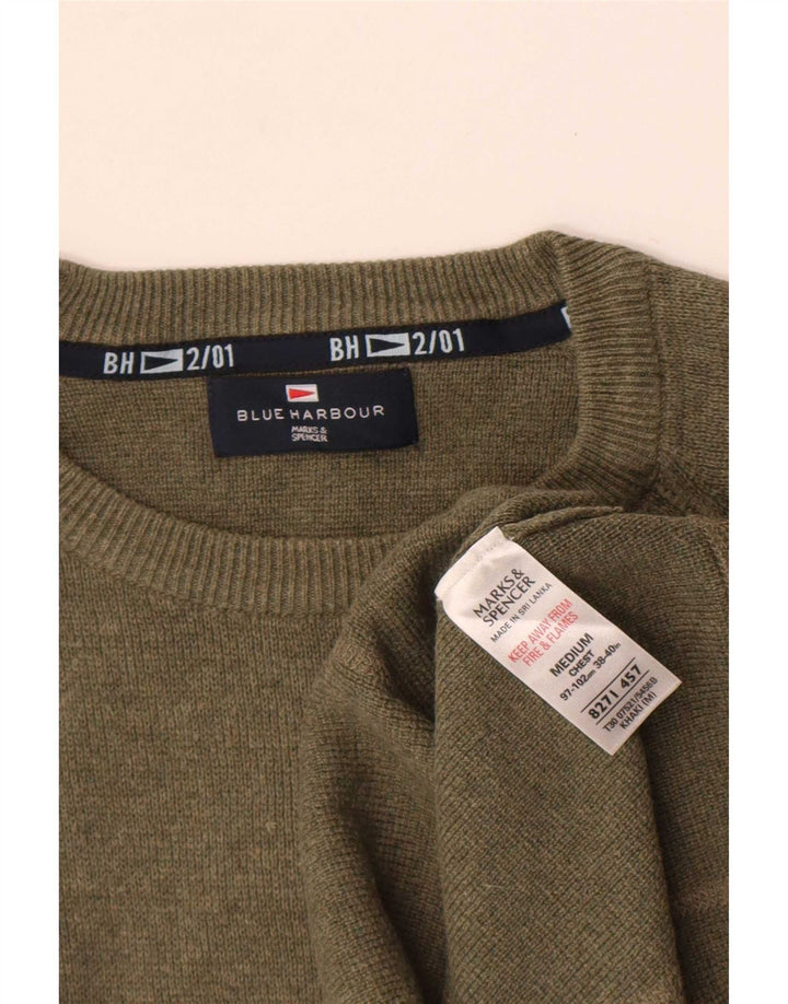 Marks & Spencer Herre Blue Harbor Crew Neck Jumper Sweater Medium Khaki
