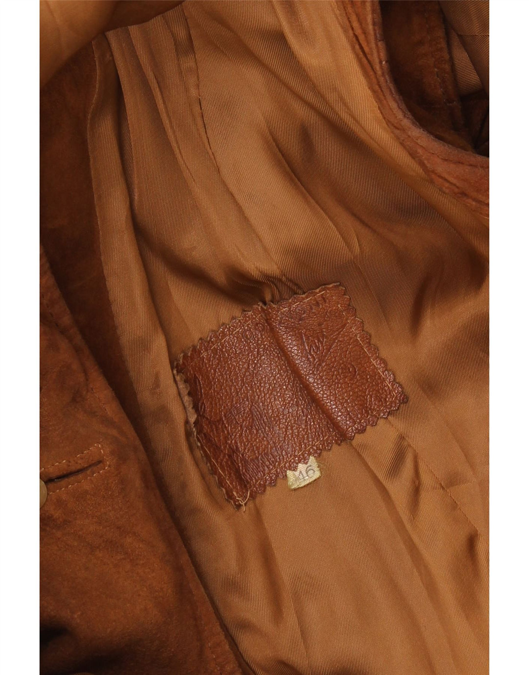 Vintage dame ruskind ærmeløs overfrakke IT 46 stort brunt læder