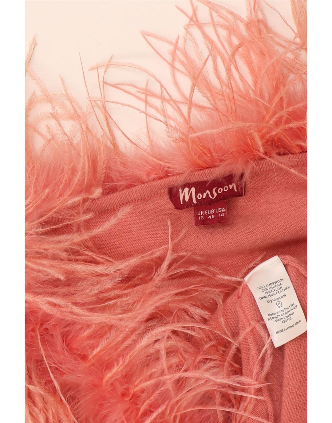 Monsoon dame cardigantrøje med 3/4 ærmer UK 18 XL Pink Uld