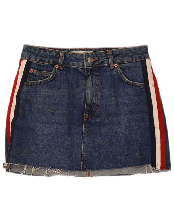Topshop Dame Mini Denim Nederdel UK 10 Small W28 Blue Colourblock