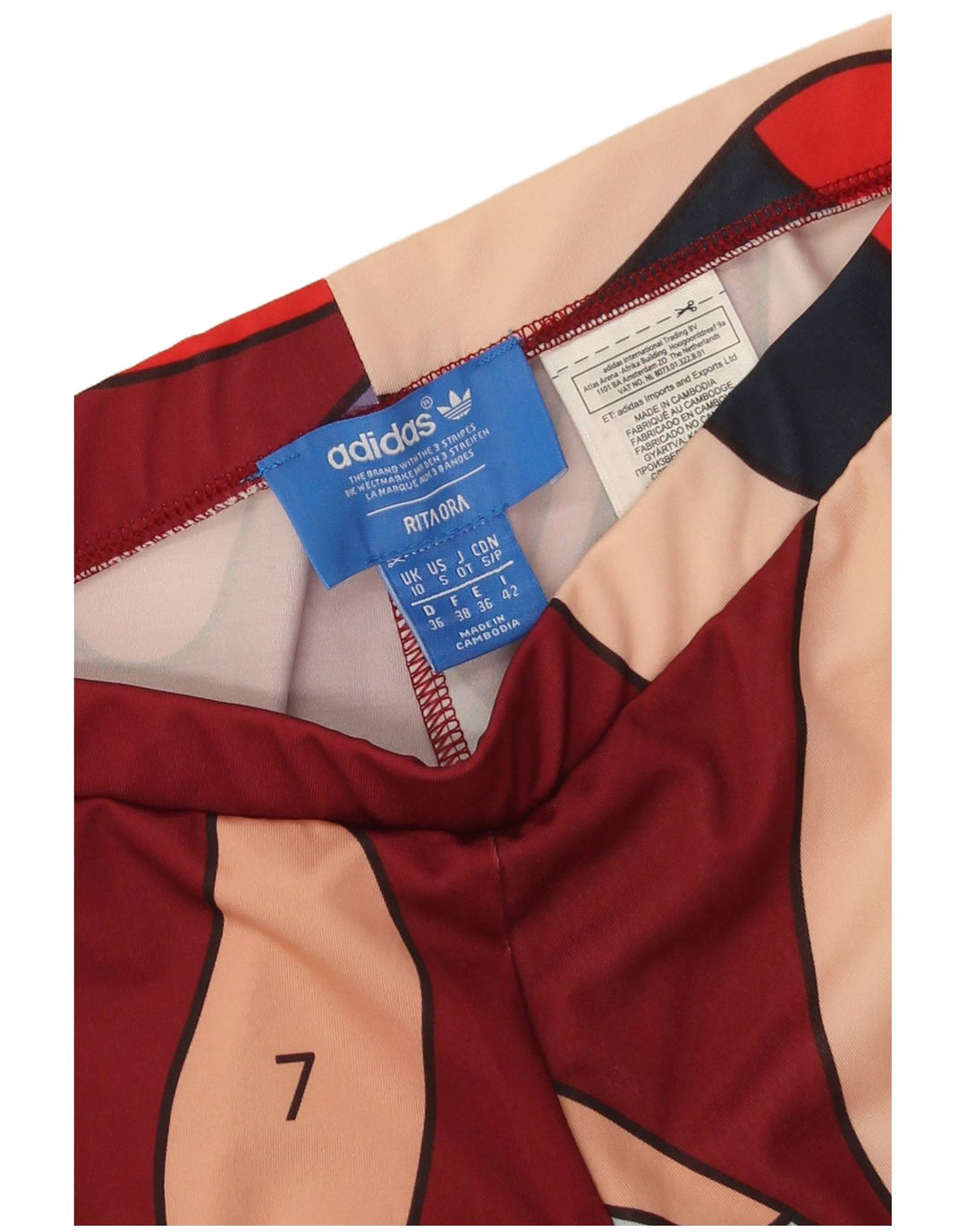 Adidas Kvinder Rita Ora abstrakt mønster Leggings UK 10 Small Burgundy