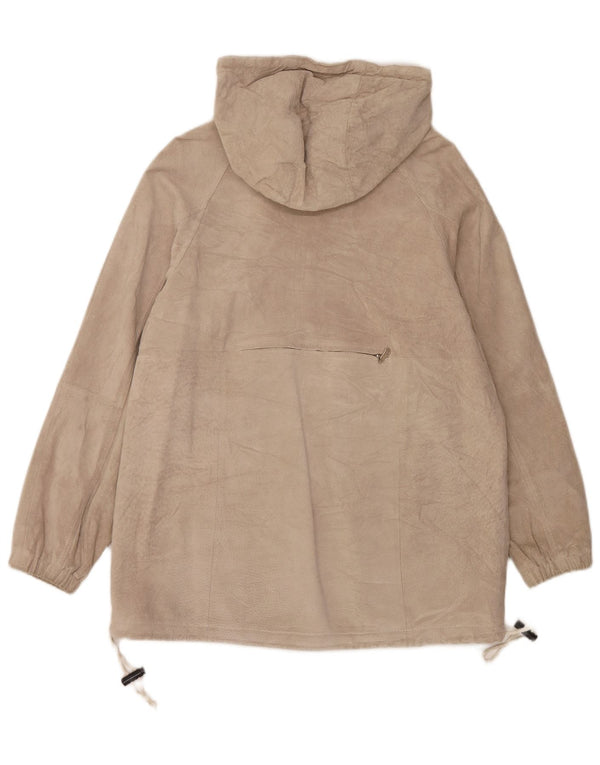 Joy Dame Hætte Ruskind Overfrakke EU 42 Large Beige Læder