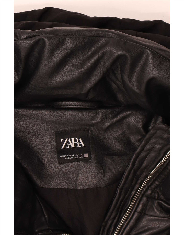 Zara Dame Hætte Oversized Polstret Jakke UK 14 Medium Sort