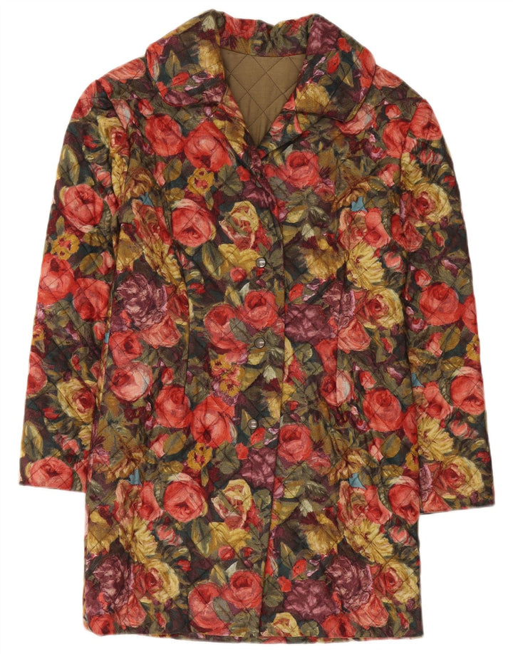 Vintage kviltet overfrakke til kvinder UK 8 Small Multicolored Floral