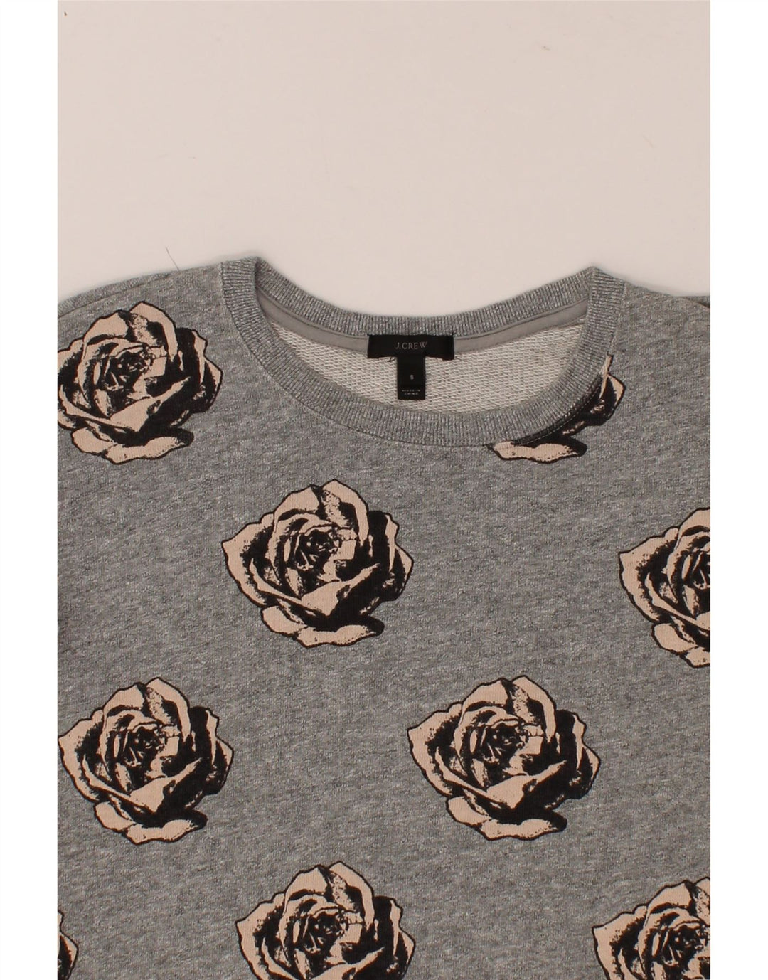 J. CREW Womens Oversized Sweatshirt Jumper UK 10 Small Grey Floral Cotton Vintage J. Crew and Second-Hand J. Crew from Messina Hembry 