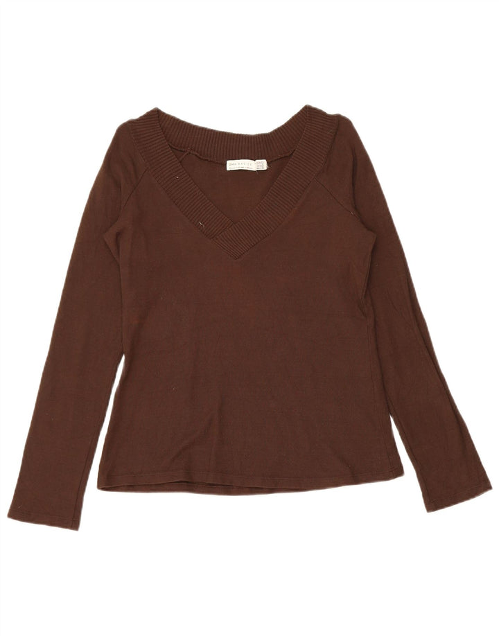 Zara Dame Top Langærmet UK 14 Stor Brun Viscose