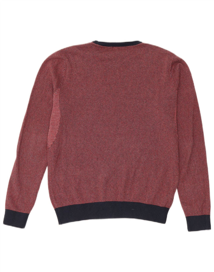 Fred Perry Herre Boat Neck Jumper Sweater Medium Rød Flecked Bomuld
