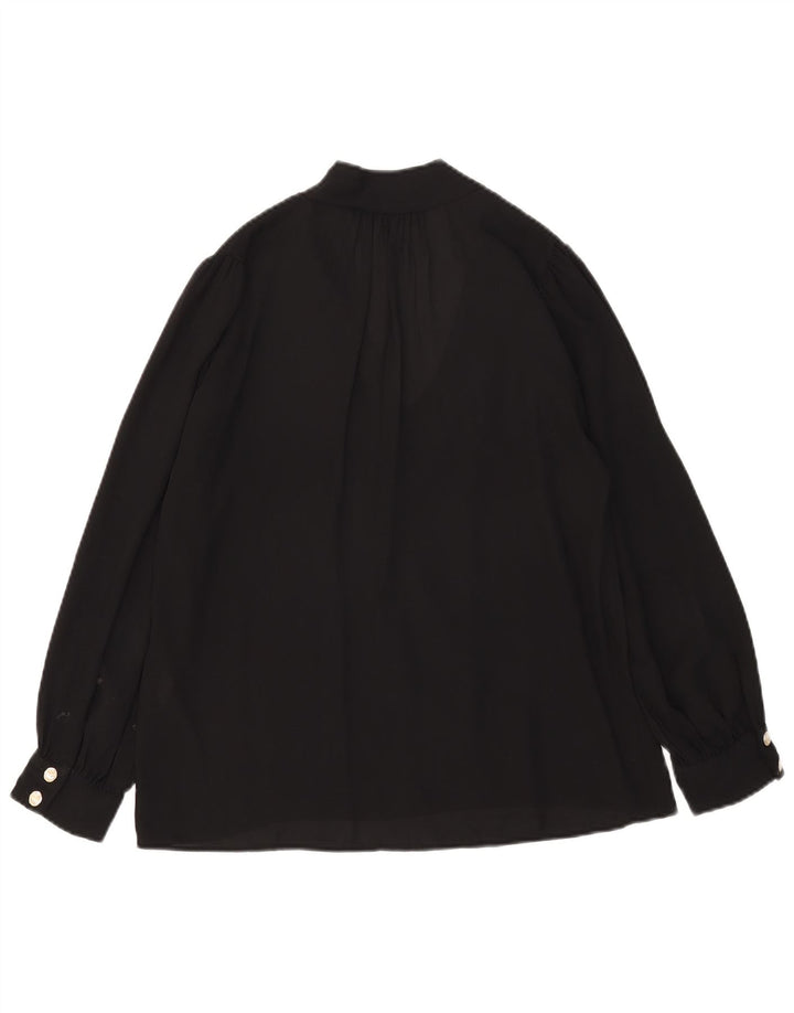 Zara Dame Langærmet Front Tie Bluse Top UK 10 Small Black Polyester