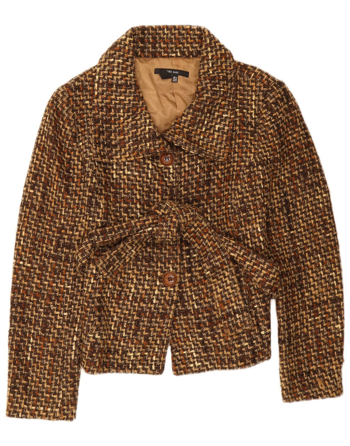 Zara Dame 3-knaps blazerjakke UK 18 XL Brun Chevron Akryl
