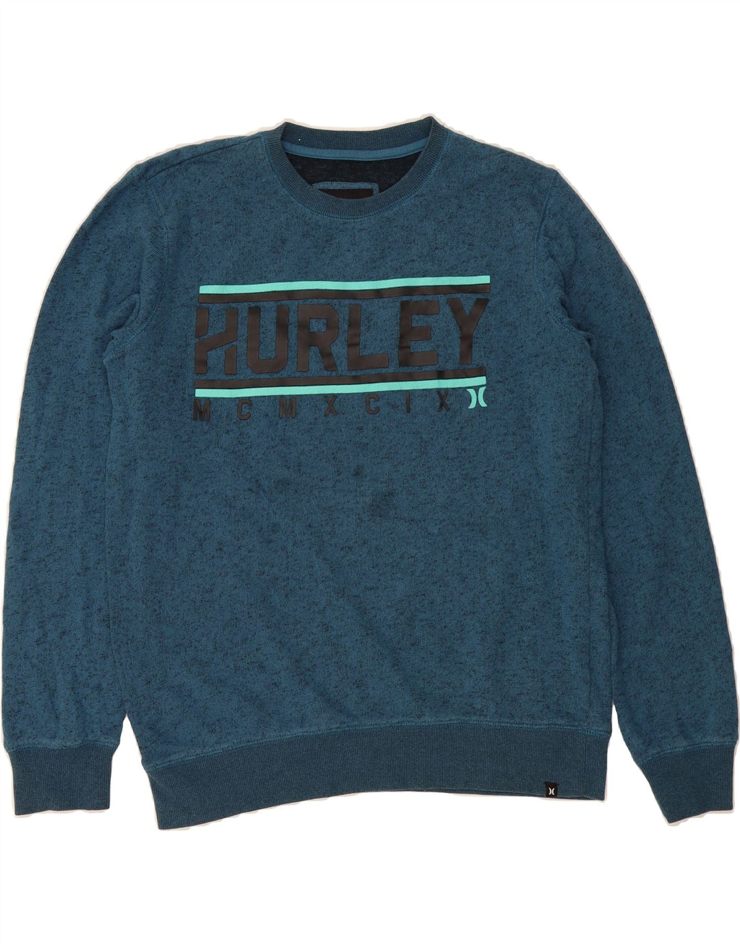HURLEY Mens Graphic Sweatshirt Jumper Medium Blue Flecked Cotton Vintage Hurley and Second-Hand Hurley from Messina Hembry 