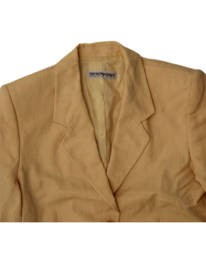 EMPORIO ARMANI Womens 3 Button Blazer Jacket UK 14 Medium Yellow Linen Vintage Emporio Armani and Second-Hand Emporio Armani from Messina Hembry 