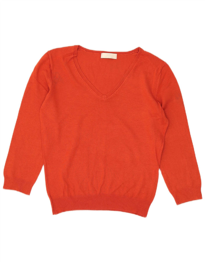 Marks & Spencer Dame 3/4-ærmet V-hals sweater UK 12 Medium Orange
