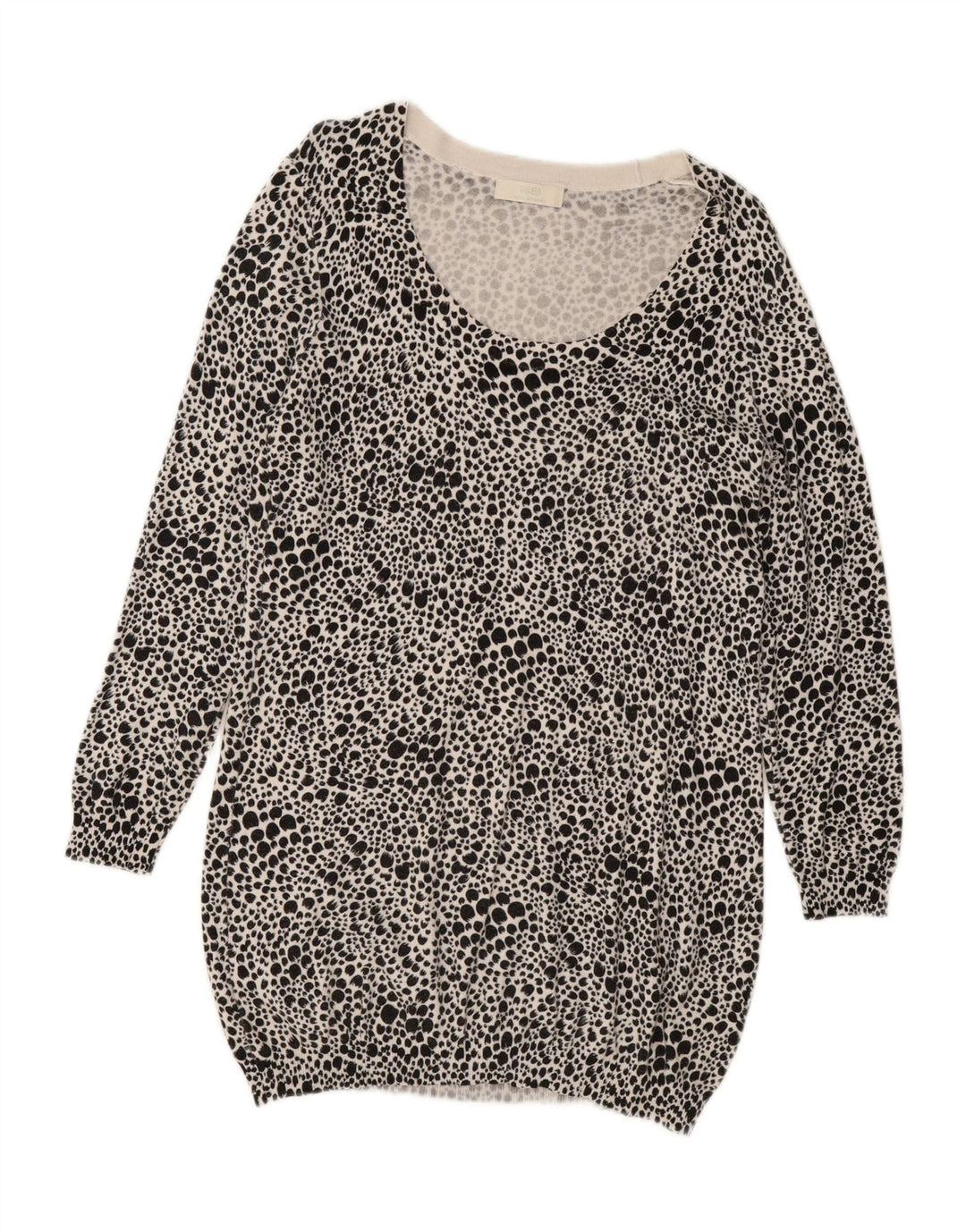 MARKS & SPENCER Womens Long Sleeve Jumper Dress UK 14 Medium Black Spotted Vintage Marks & Spencer and Second-Hand Marks & Spencer from Messina Hembry 